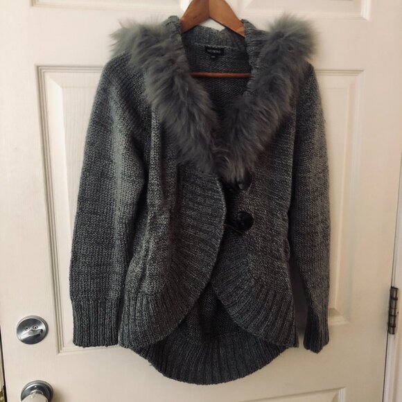 ☕ [Women M] EMOTIONS Faux Fur Collar Cardigan Sweater Boho Cozy Cottage Warm ☕ - Picture 2 of 6